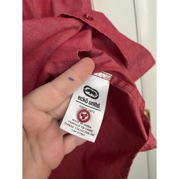 Ecko Unltd. Men Classic Short Sleeve Button-Up Shirt Pockets Red Size S - Picture 3 of 8